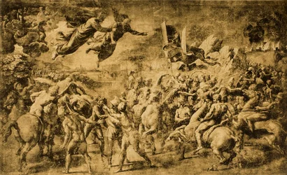 De heliga Petrus och Paulus visar sig för Attila; teckning av Raphael. Louvren, Paris